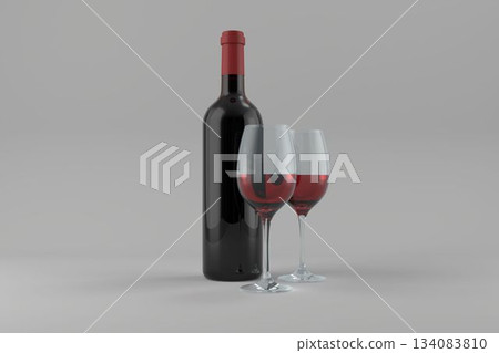 Bottle with half full wineglasses 134083810