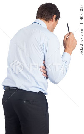 Thinking businessman holding pen Thinking businessman holding pen 134083832