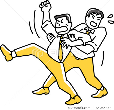 A junior stops a senior who is raising his fist 134083852