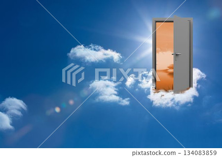 Open door against blue sky Open door against blue sky 134083859