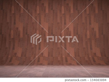 continuous curved wooden plank surface is transitioning floor into wall in 3D cyclorama render continuous curved wooden plank surface is transitioning floor into wall in 3D cyclorama render 134083894