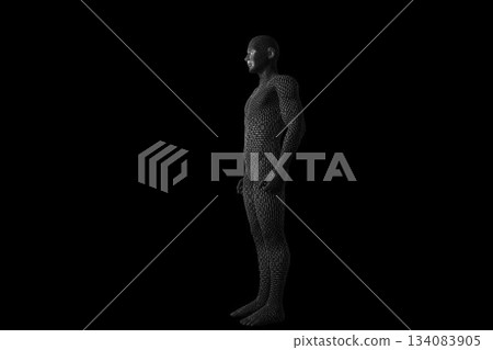 Full length of 3d man against black background 134083905