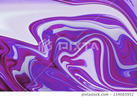 Abstract fluid art pattern is flowing in digital illustration, with swirling purple and white waves 134083952