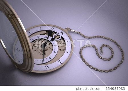 Vintage pocket watch over white background 134083983