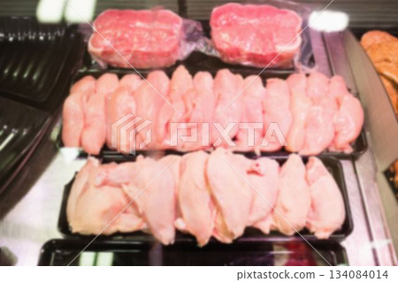 High angle view of meat in tray High angle view of meat in tray 134084014