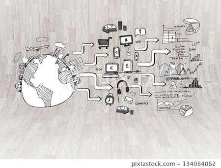 Black white graphic over wooden background 134084062
