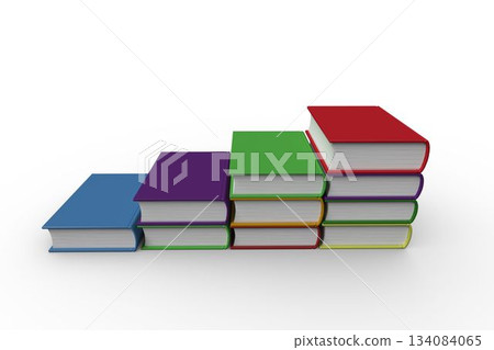 Four ascending hardcover book stacks are being shown on white background in flat design, copy space Four ascending hardcover book stacks are being shown on white background in flat design, copy space 134084065