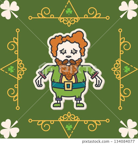 Composition of leprechaun icon over shapes on green backrgound Composition of leprechaun icon over shapes on green backrgound 134084077