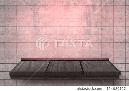 Wooden shelf on coral wall Wooden shelf on coral wall 134084122
