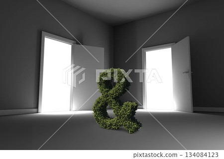Ampersand of topiary with open doors Ampersand of topiary with open doors 134084123