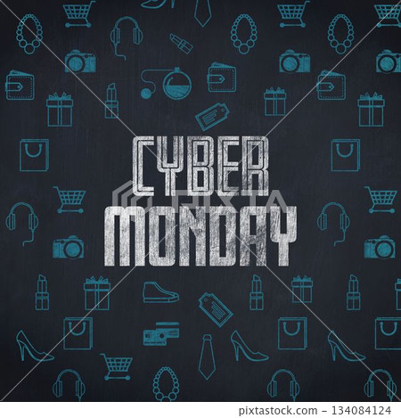 Cyber Monday sale sign with various icon Cyber Monday sale sign with various icon 134084124