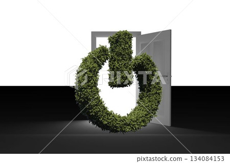 Ccomposite image of turn off sign and door on floor 134084153