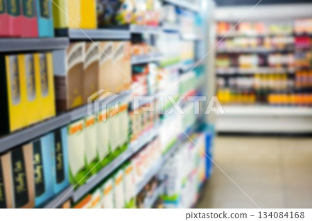 Variety of products arranged on shelves 134084168