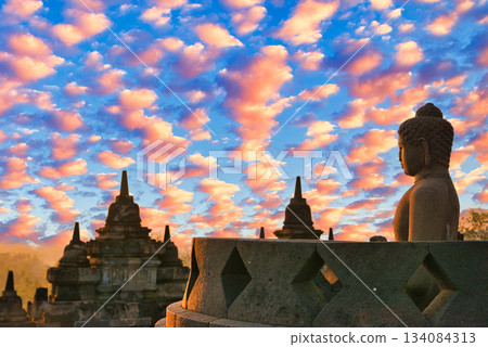 Beautiful landscape of Borobudur ruins Beautiful landscape of Borobudur ruins 134084313