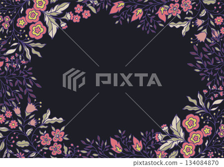 Dark Floral Border Navy Background Dark Floral Border Navy Background 134084870