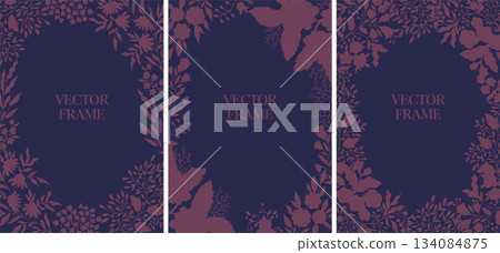 Dark Floral Silhouette Border Frame 134084875