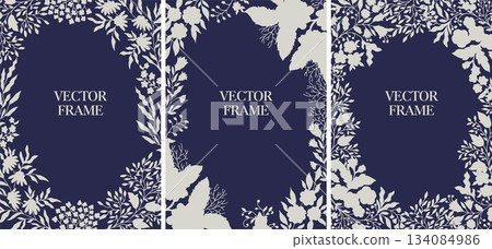 Floral Navy Frame With Light Panel 134084986