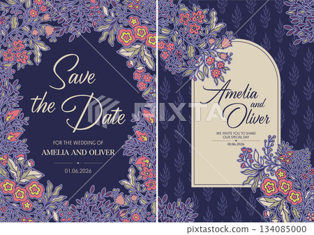 Colorful Floral Frame Navy Background Colorful Floral Frame Navy Background 134085000