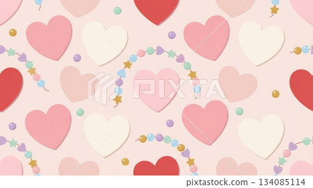 Seamless Pattern with Blank Heart Notes and Cute Beads 134085114