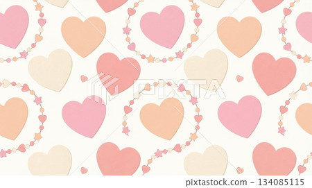 Seamless Pattern with Blank Heart Notes and Cute Beads Seamless Pattern with Blank Heart Notes and Cute Beads 134085115