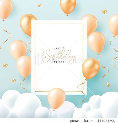 Luxury white card and pink and orange balloons, birthday, Valentine's Day, Mother's Day, Women's Day, festivals, parties, anniversaries advertising mockup material picture 134085700
