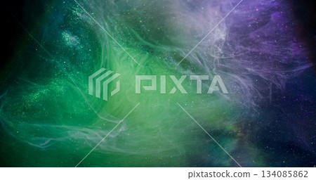 Fume water. Cloud vapor. Blur purple yellow color ink shimmering swirling liquid floating on abstract dark black acrylic background. Fume water. Cloud vapor. Blur purple yellow color ink shimmering swirling liquid floating on abstract dark black acrylic background. 134085862
