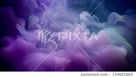Glitter paint smoke. Shiny wave texture. Defocused purple blue color swirling cloud acrylic water spreading on abstract background. Glitter paint smoke. Shiny wave texture. Defocused purple blue color swirling cloud acrylic water spreading on abstract background. 134085864