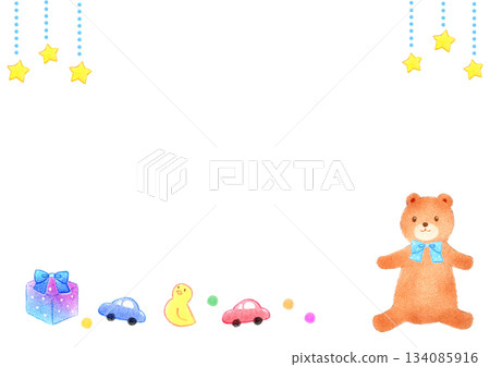 Frame Material: Cute Teddy Bear, Boy, Hand-Drawn Illustration, Baby, Children's, Pastel, Colored Pencil 134085916