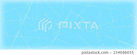 Scratched ice surface texture. Winter sport rink backdrop. Frozen lake or pond water wallpaper with dots, cuts and lines. Blue icy background with skate traces, cracks, scratches. Vector illustration Scratched ice surface texture. Winter sport rink backdrop. Frozen lake or pond water wallpaper with dots, cuts and lines. Blue icy background with skate traces, cracks, scratches. Vector illustration 134086035