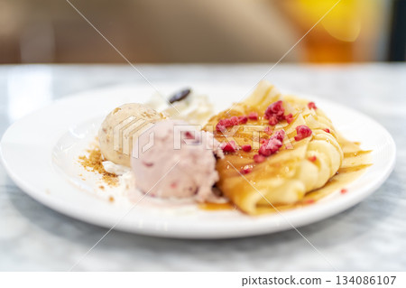Crepe with ice cream Crepe with ice cream 134086107