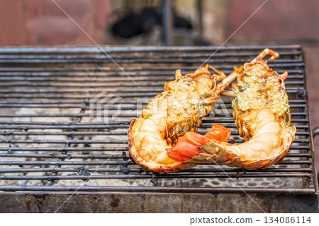 Grilled flathead lobster garlic Grilled flathead lobster garlic 134086114