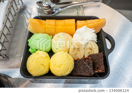 Melon and ice cream dessert 134086124