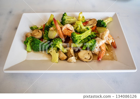 Stir fried broccoli with shrimp Stir fried broccoli with shrimp 134086126