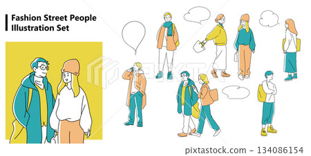 時尚街拍人物插畫集(全身像) 時尚街拍人物插畫集(全身像) 134086154