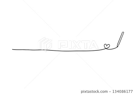 Line drawing/pencil handwritten decorative line with heart Line drawing/pencil handwritten decorative line with heart 134086177