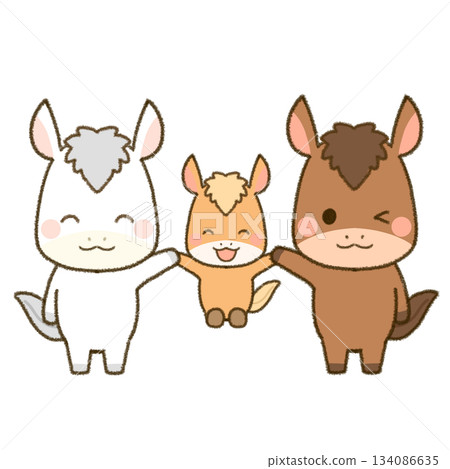 Three friendly horses celebrating the Year of the Horse 134086635