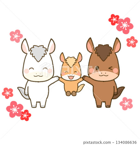 Three friendly horses celebrating the Year of the Horse 134086636