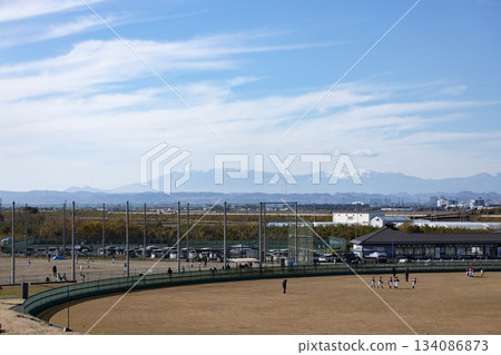 Autumn at Sendai City Coast Park Baseball Stadium with a view of the Zao mountain range Autumn at Sendai City Coast Park Baseball Stadium with a view of the Zao mountain range 134086873