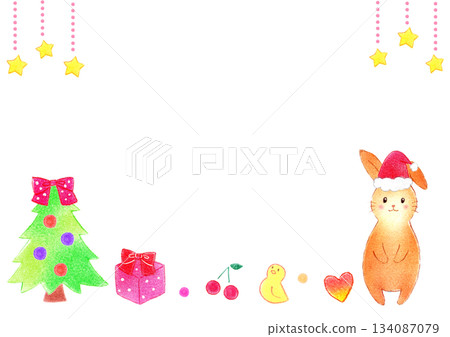 相框材質 聖誕節 可愛兔子 手繪插畫 女孩 緞帶 嬰兒 兒童 粉彩 134087079