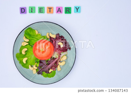 Dietary Word and Plate of Diet Food Dietary Word and Plate of Diet Food 134087143