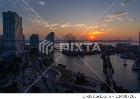 神奈川縣：橫濱灣地區的黎明 134087265