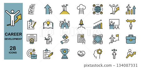 Career development and skill improvement line icon set color 134087331