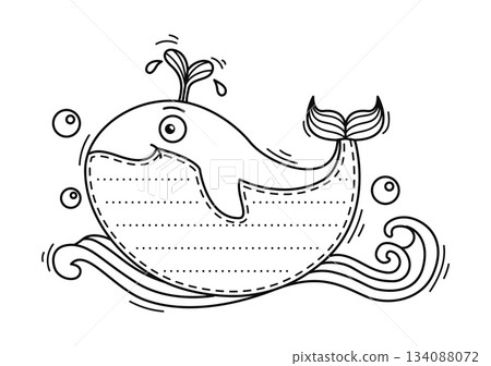 Whale cheerful animal kids memo note frame. Kids diary page vector frame, planner To Do list. Child schedule checklist or ocean animal memo note sticker with whale cheerful character on water wave Whale cheerful animal kids memo note frame. Kids diary page vector frame, planner To Do list. Child schedule checklist or ocean animal memo note sticker with whale cheerful character on water wave 134088072