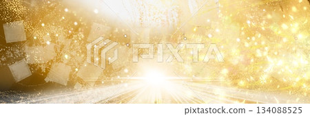 Futuristic gold brush stroke glitter horizontal background 134088525