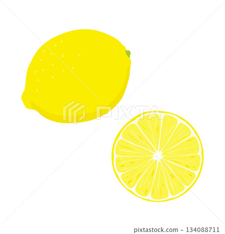 一組檸檬及其橫切面的插圖 一組檸檬及其橫切面的插圖 134088711