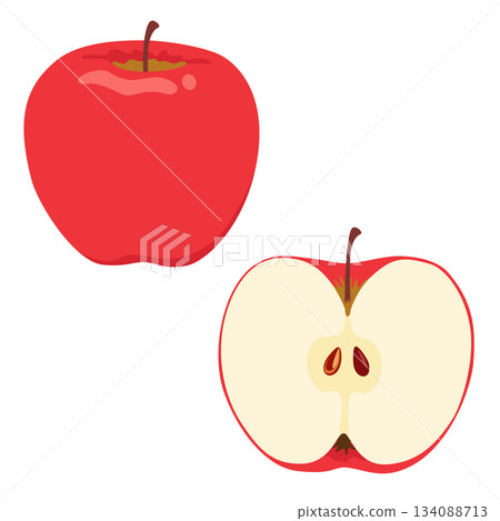 一組蘋果及其橫切面的插圖 一組蘋果及其橫切面的插圖 134088713