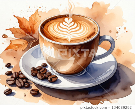 時尚咖啡館裡的熱咖啡 咖啡豆 134089292