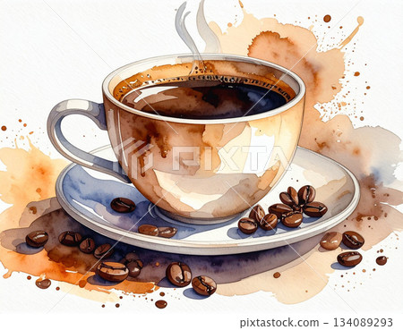 時尚咖啡館裡的熱咖啡 咖啡豆 134089293