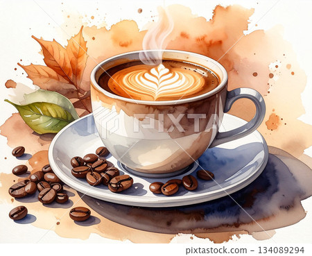 時尚咖啡館裡的熱咖啡 咖啡豆 時尚咖啡館裡的熱咖啡 咖啡豆 134089294