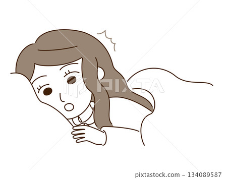 A woman waking up in surprise 134089587